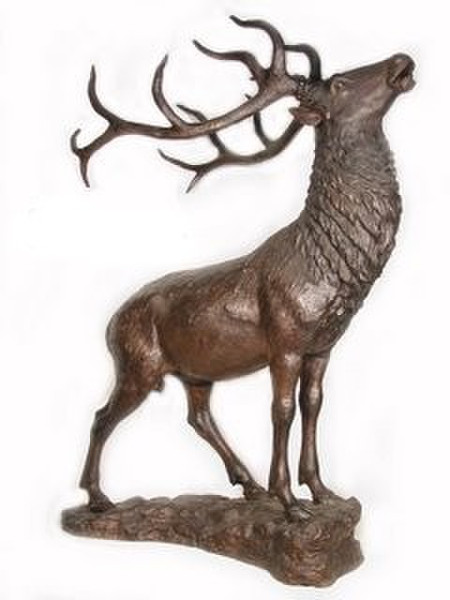 Elk Standing On A Rock And Baying Base Bronze